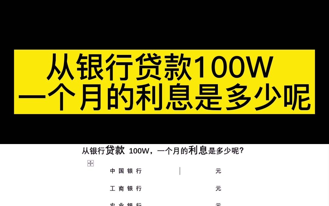 从银行借100W你知道每个月要还多少钱吗?哔哩哔哩bilibili