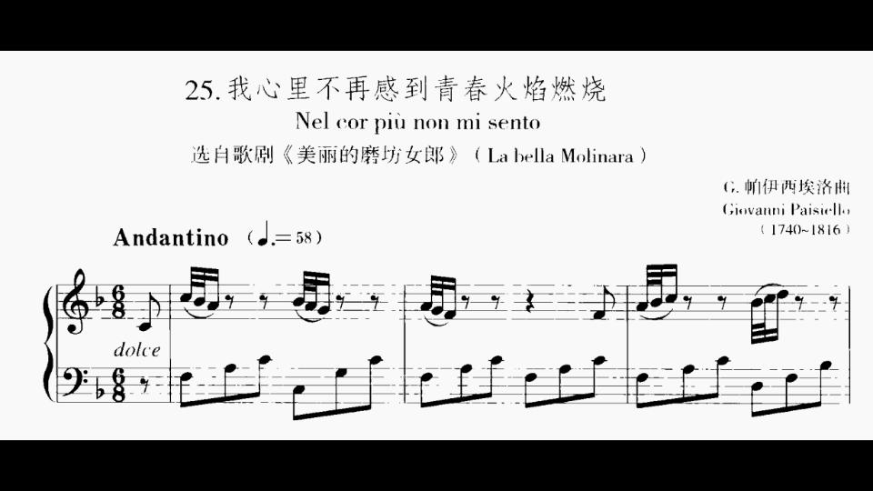 [图]Nel cor piu non mi sento (我心里不再感到青春火焰燃烧) 伴奏 乐谱对照