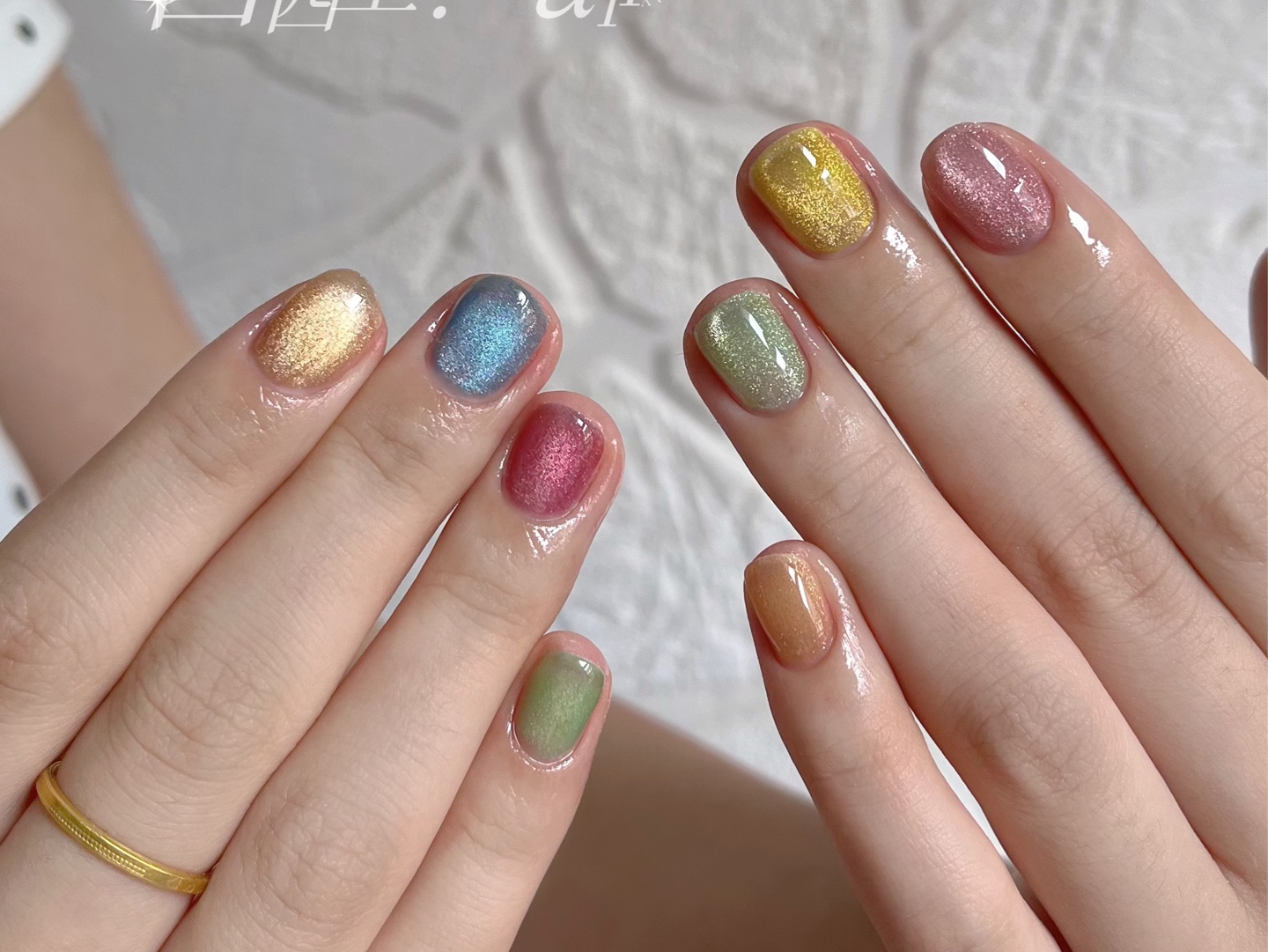 沉浸式美甲分享 可爱小糖豆猫眼