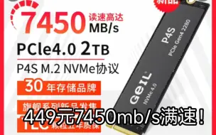 下载视频: 金邦P4S 2T满速7450mb/s固态硬盘449元百亿补贴神车，背刺618