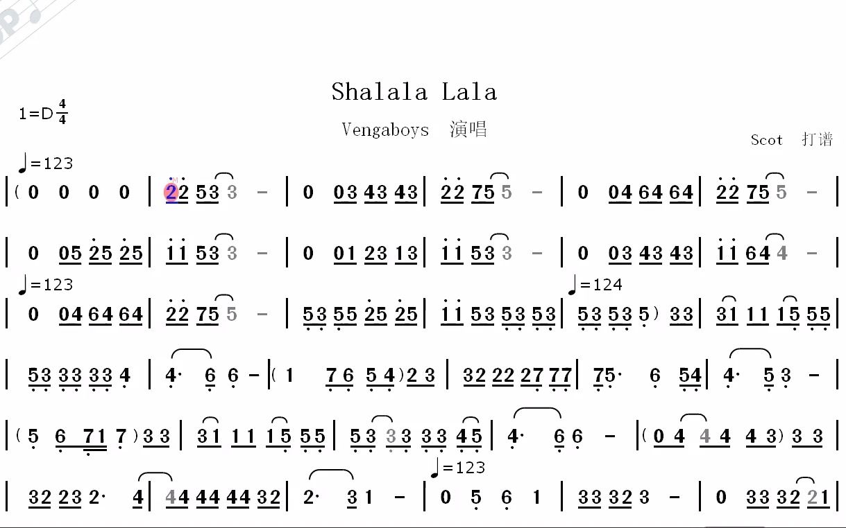 [图]Shalala Lala（莎啦啦） --Vengaboys演唱--动态简谱