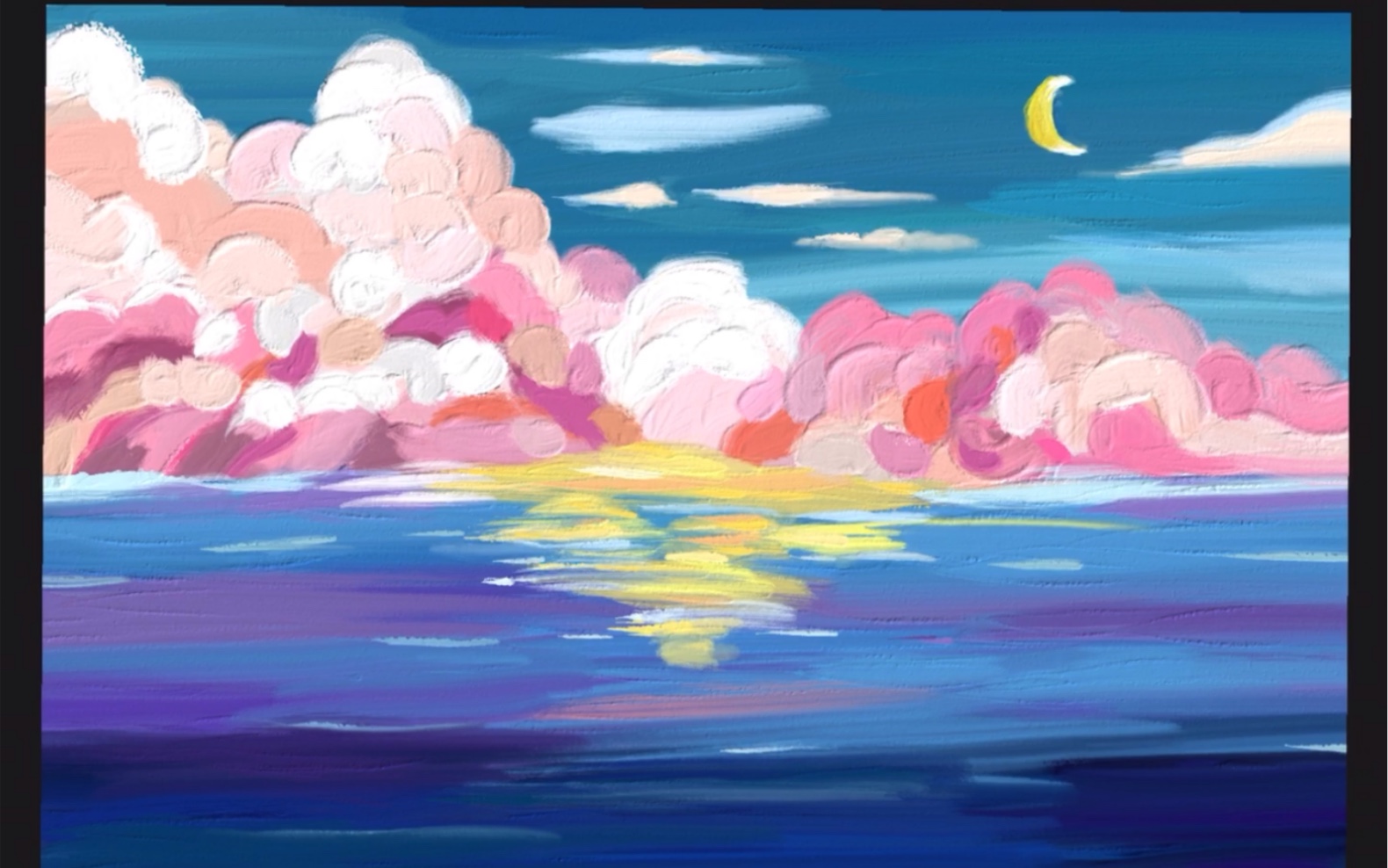 【板绘油画】粉色奶油云海～【油画步骤】油画基础入门教学视频/适用