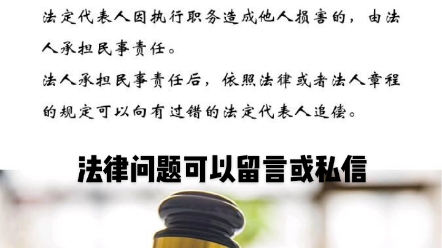 法定代表人因执行职务造成他人损害的,由法人承担民事责任.法人承担民事责任后,依照法律或者法人章程的规定可以向有过错的法定代表人追偿.哔哩...