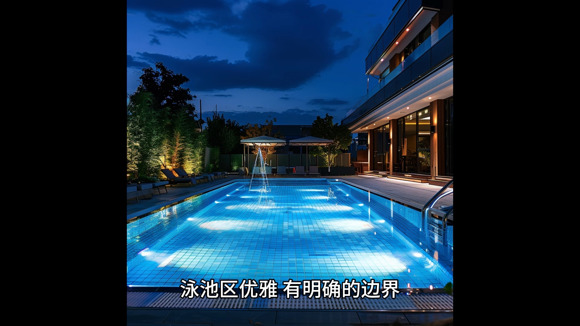 泳池夜景如画,静谧宁人!