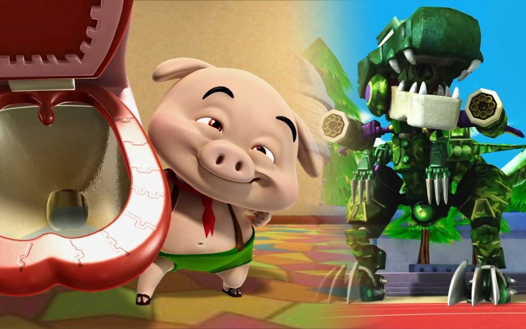 猪猪侠积木世界:小呆呆的神操作戏耍猪猪侠,超人强被完全压制!