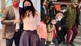 郭晶晶霍启刚陪父亲游悬空寺，12岁儿子霍中曦举动显豪门家教，三娃同框好有爱