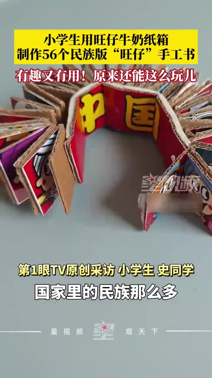 有趣！小女孩用旺仔牛奶纸箱，手工制作56个民族版“旺仔”手工书
