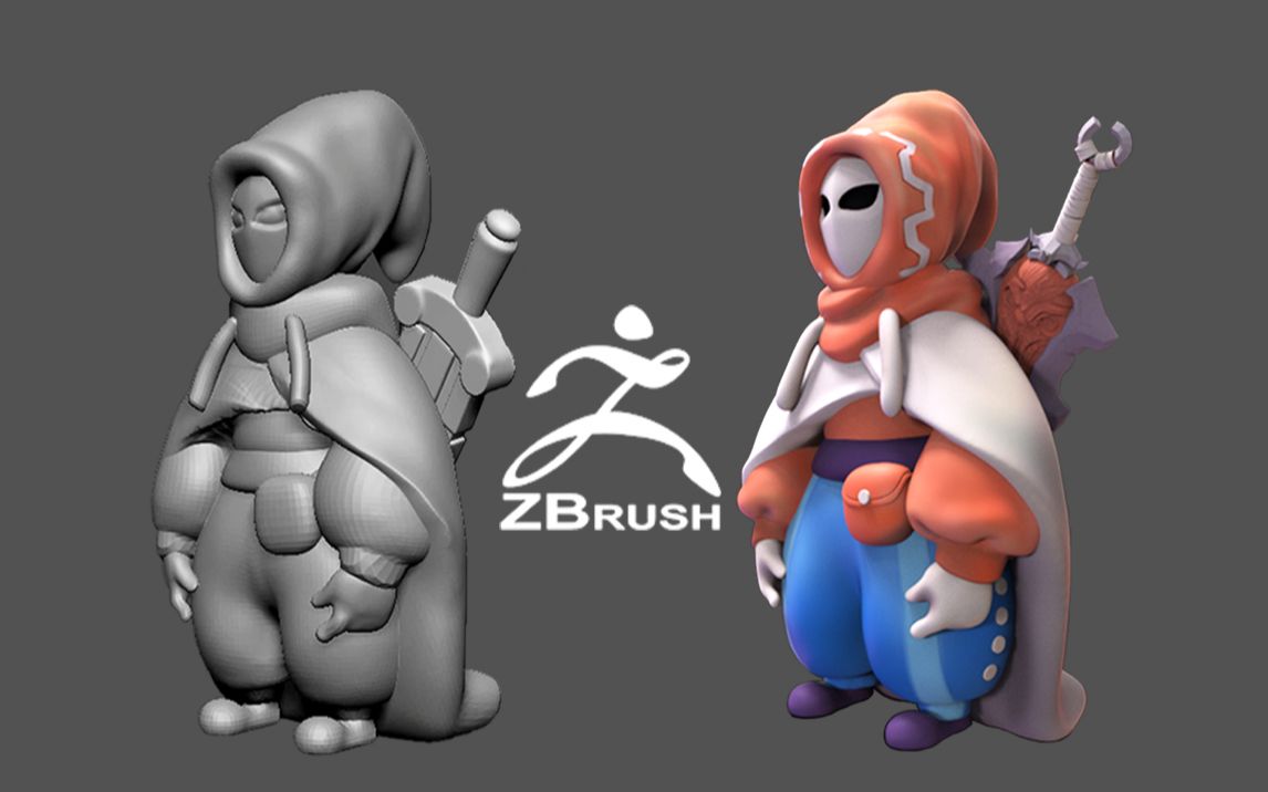 【zbrush雕刻】可爱怪物手办模型/身材比例讲解/模型上色全流程详细