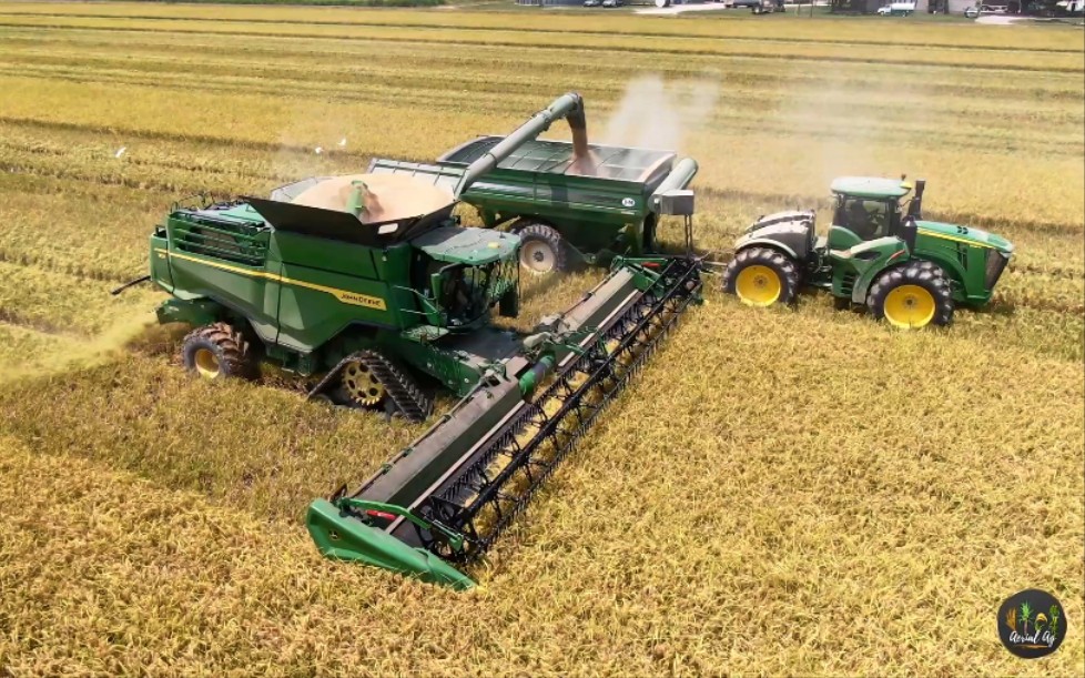 约翰迪尔(john deere)x9 1000联合收获机美国路易斯安那州水稻收割