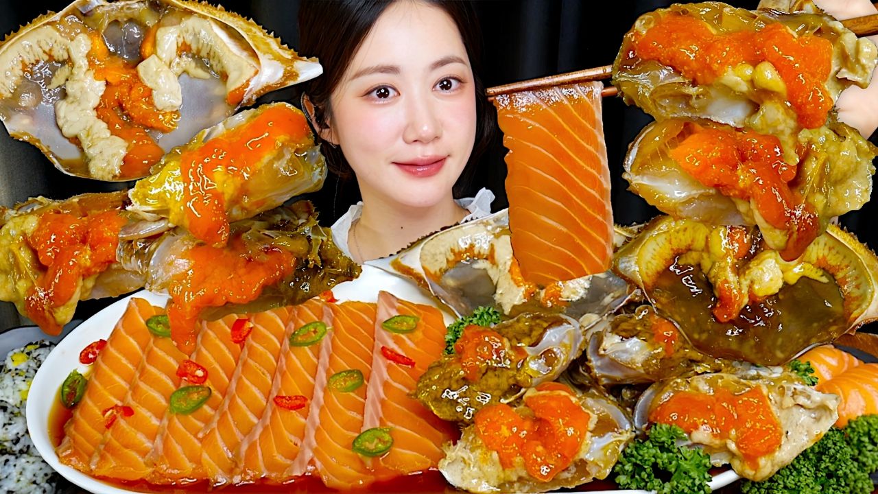 [ONHWA] 酱油腌蟹和酱油腌三文鱼 咀嚼音!