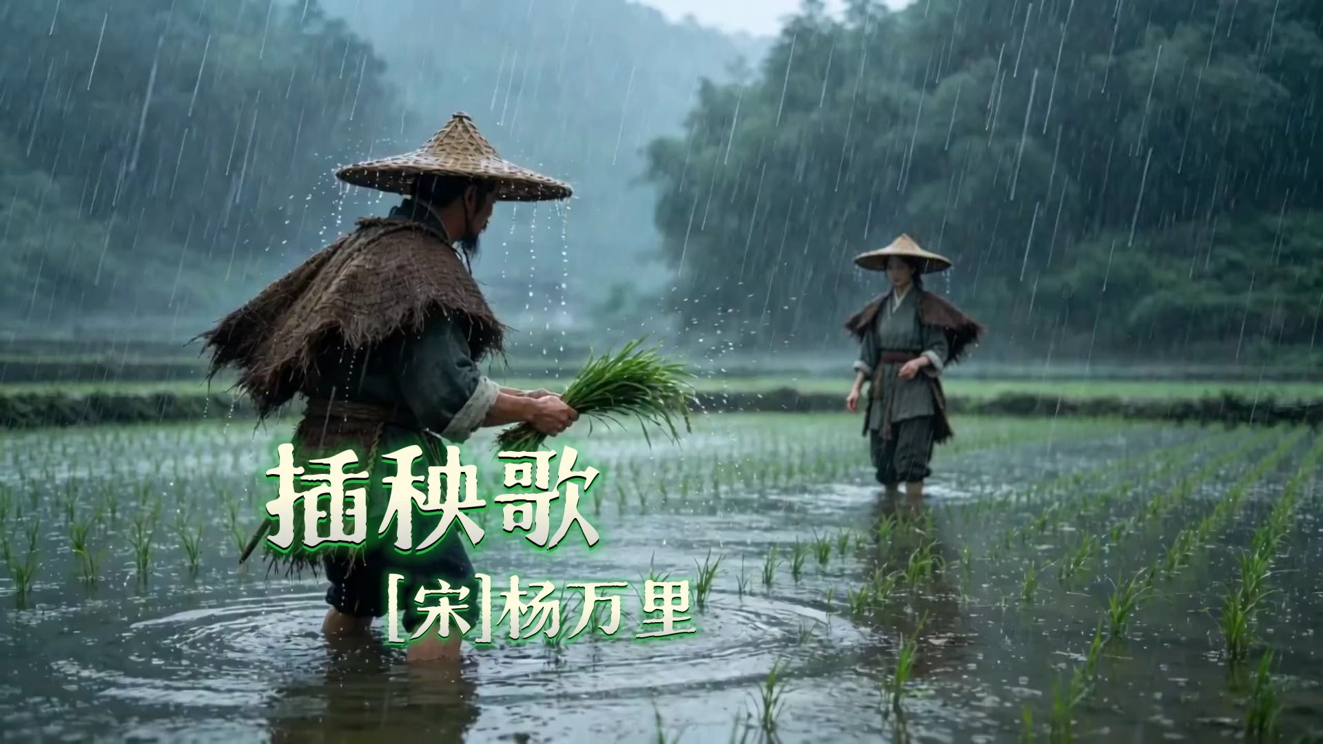 插秧歌（田夫抛秧田妇接，小儿拔秧大儿插）（宋-杨万里）