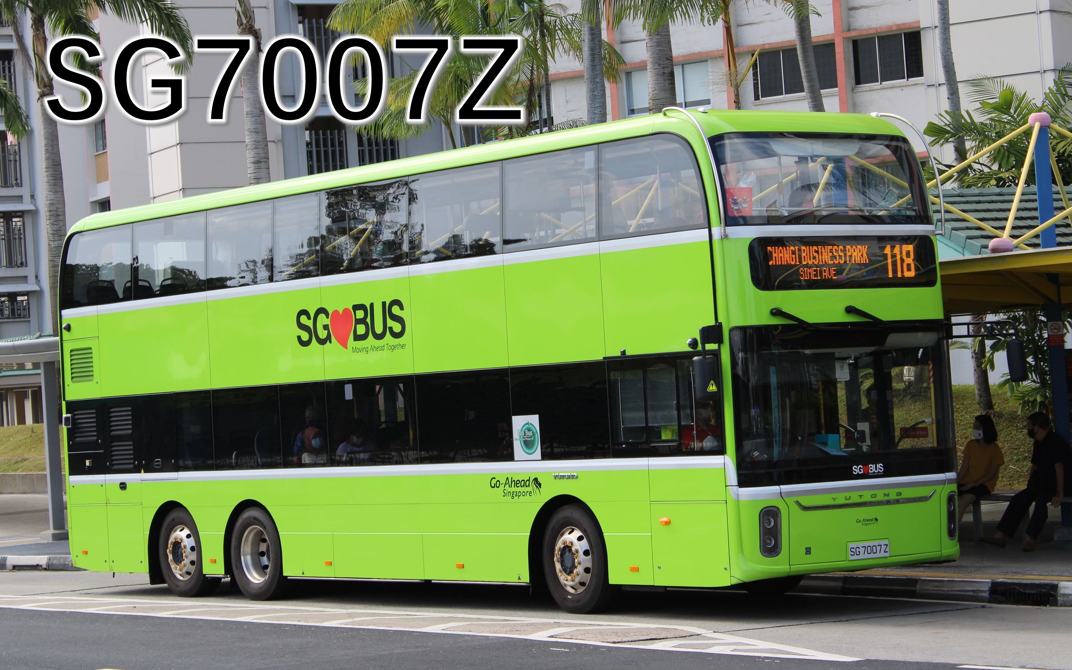 新加坡前进巴士公司宇通e12双层纯电动巴士线路118车号sg7007z