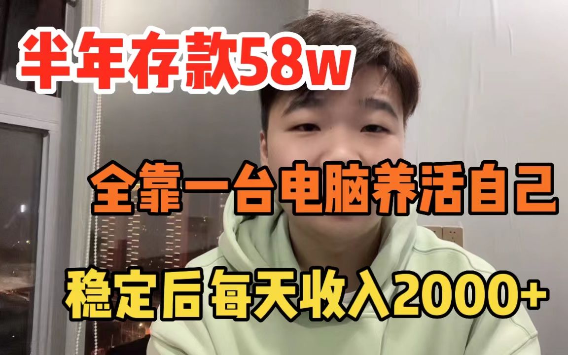 半年存款58w,稳定之后每天收入2000多,全靠一台电脑无脑搬砖赚钱养活自己!哔哩哔哩bilibili