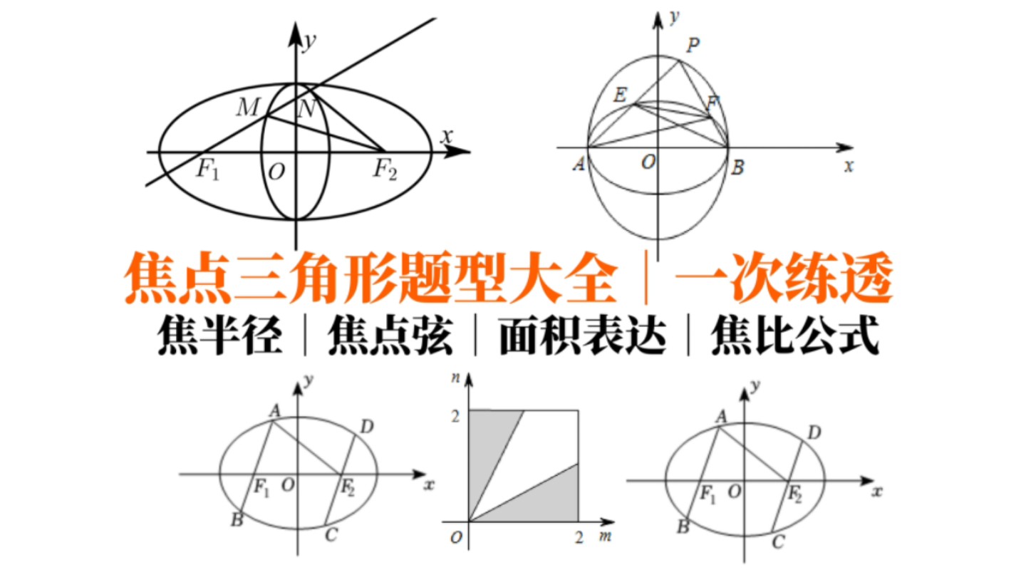一个合集,拿捏透「焦点三角形」.三种面积表达|焦长公式|焦半径|焦比公式|离心率最值|将军饮马|极坐标|多余弦处理|多椭圆问题|内切圆|存在性问题哔哩哔...