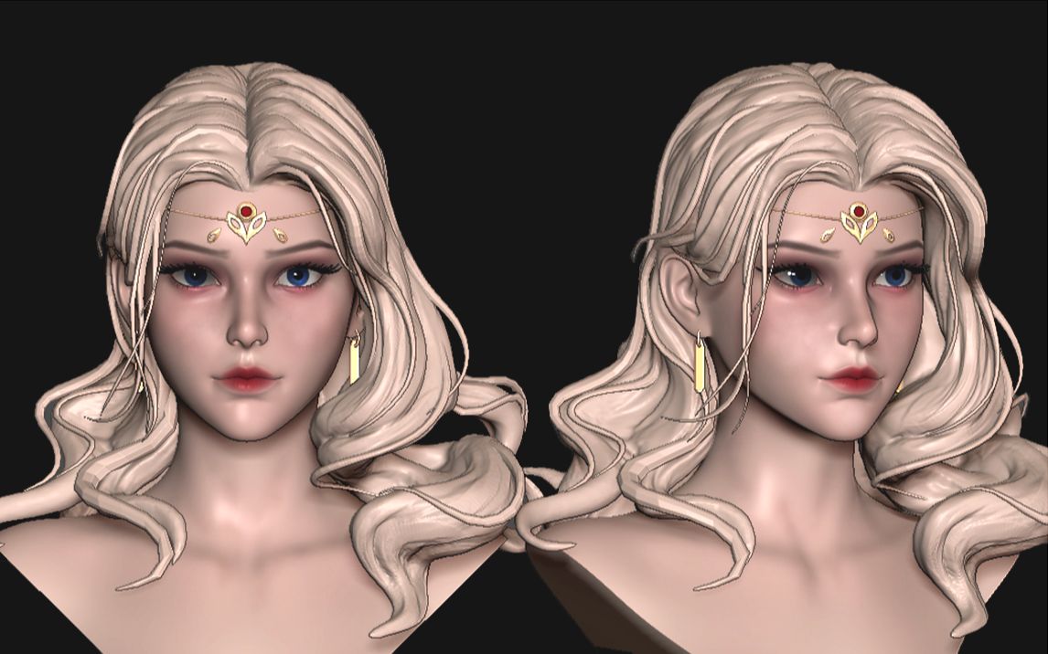 【zbrush教程】风格化《湖之女》3d半身模型雕刻全流程案例,次世代