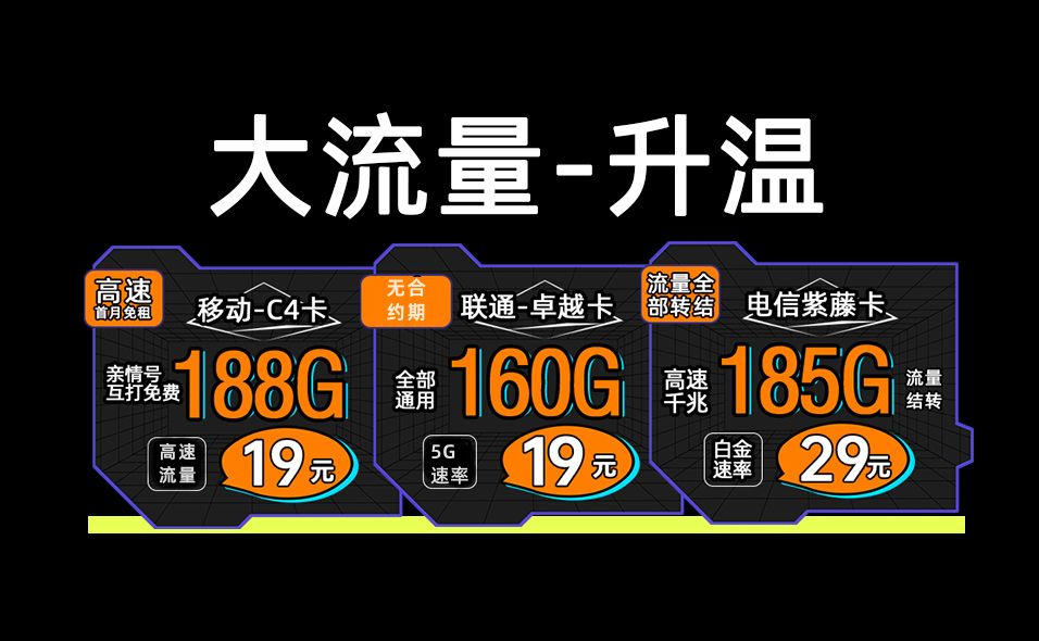 【年末特惠卡品合集】19元29元低价位、高性能卡品,满足小伙伴冲浪的各种所需!电信移动联通手机卡流量卡推荐!紫藤丨卓越丨c4哔哩哔哩bilibili