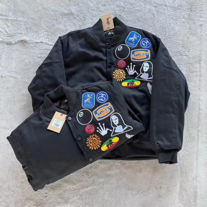 单层90179夹棉90199stussy22ss徽章棒球服加棉版本出货97-尺码