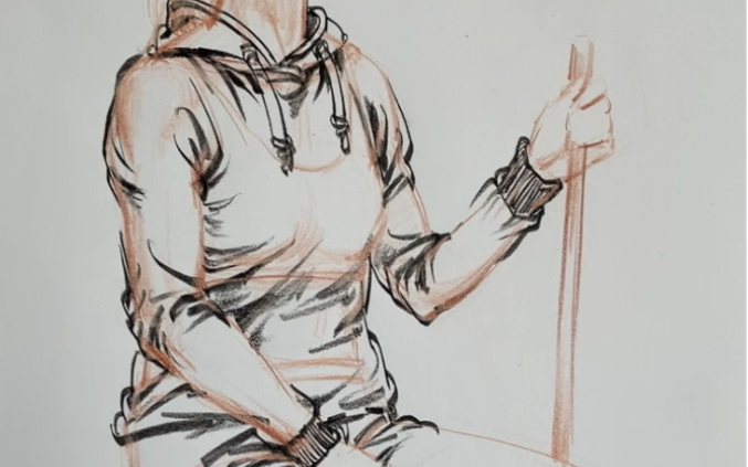 速写坐姿衣褶线疏密意识