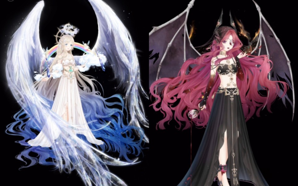 《奇迹暖暖》天使vs恶魔:同一条裙子不同颜色的不同搭配_哔哩哔哩 (゜