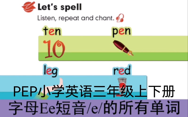 PEP小学英语三年级上下册所有含字母Ee发短音的单词哔哩哔哩bilibili