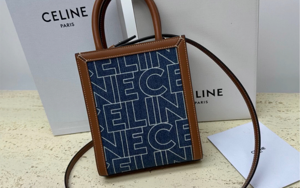 celine赛琳新品cabas triomphe字母logo通体印花织物饰mini号竖款手袋