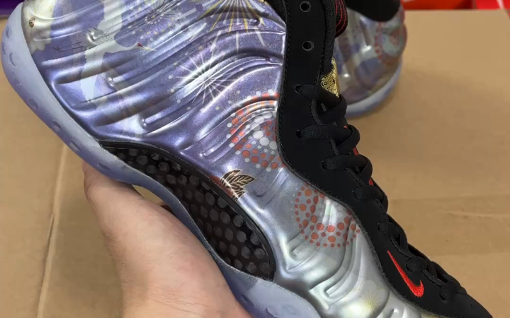 发货实拍  烟花喷 nike foamposite one cny 烟花喷 喷泡 中帮