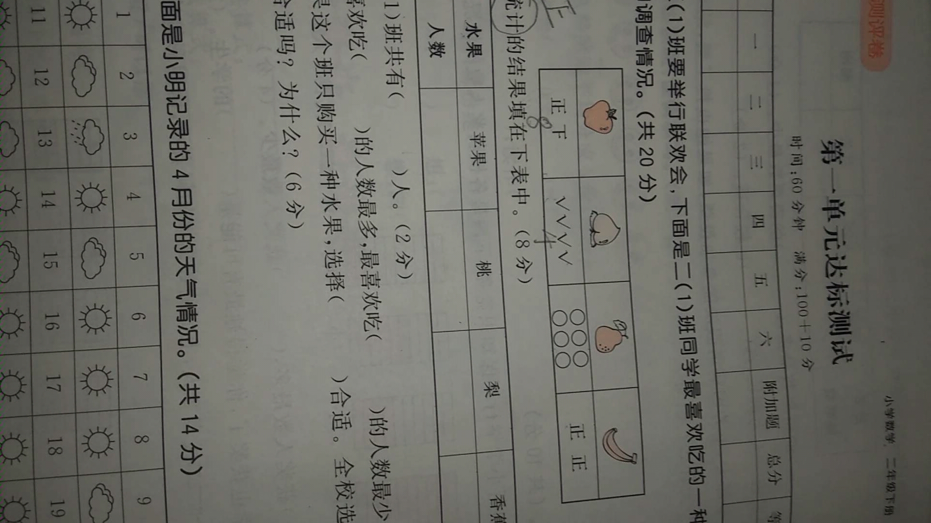 试卷分析第一单元二年级下册哔哩哔哩bilibili