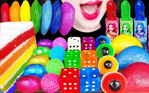 Download Video: Jane ASMR EDIBLE LIPSTICK, DICE CANDY, RAINBOW DESSERT EATING