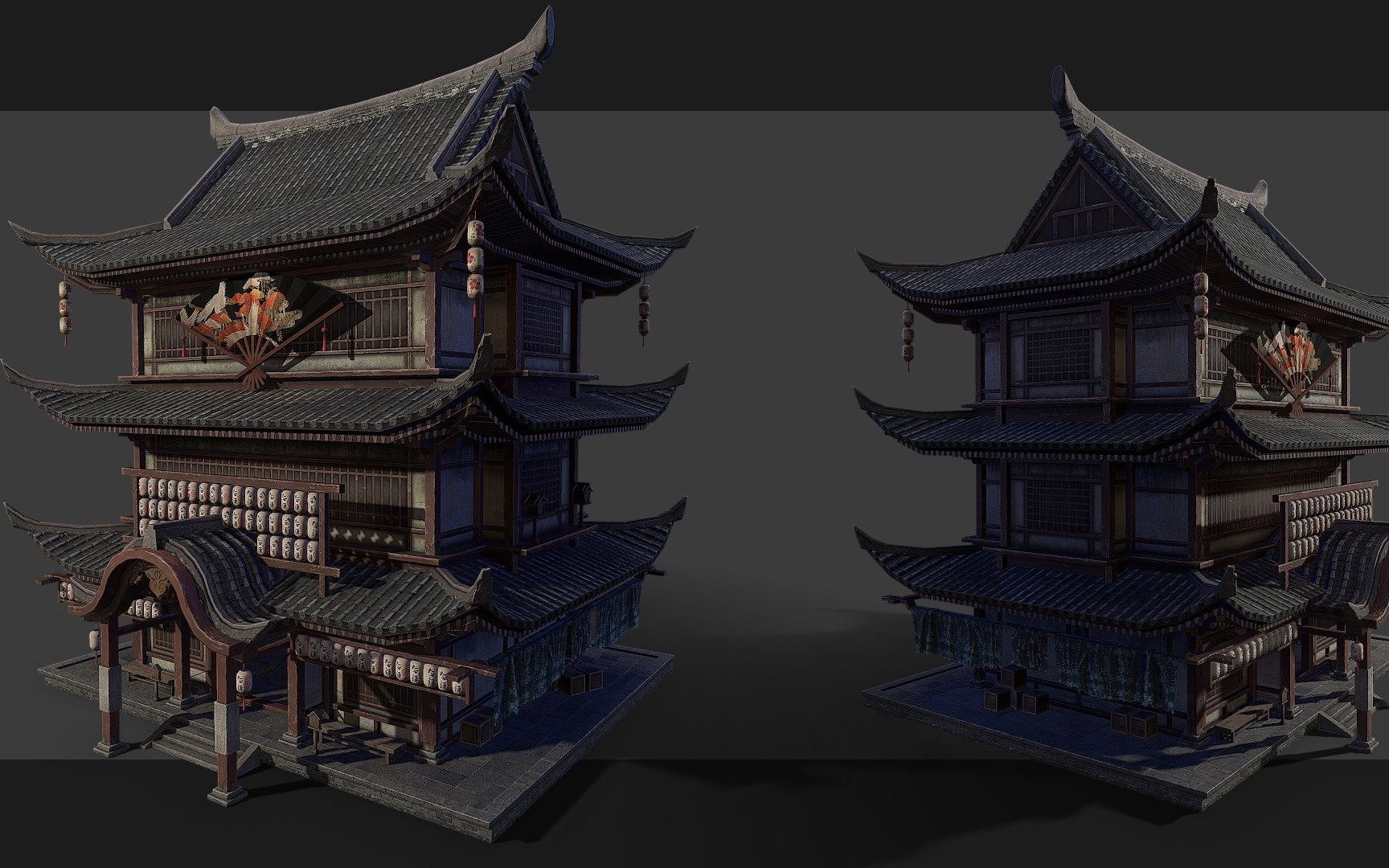 【3d建模】3dmax古代国风建筑场景建模制作全流程,从box开始建模教你