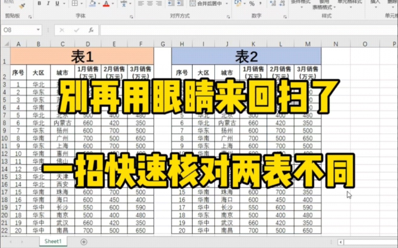 Excel快速核对两表不同,别再用眼睛来回扫了,教你一招搞定!哔哩哔哩bilibili