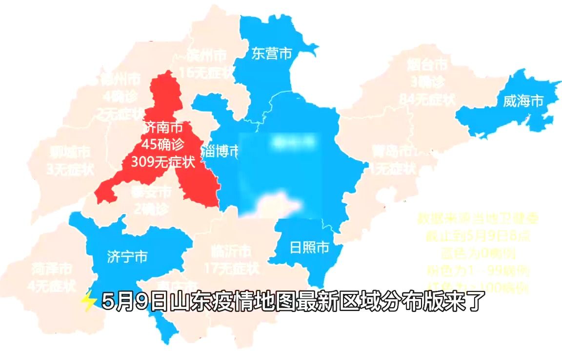 淄博清零变蓝色,全省0新增,山东疫情5月9日更新,烟台济南好转