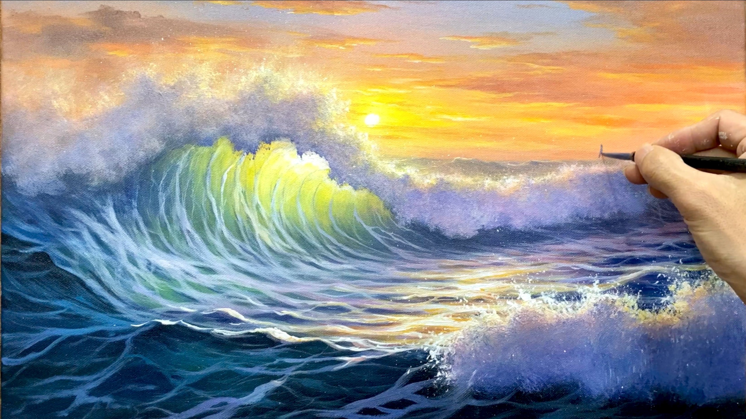 画家a lu art丙烯画海浪