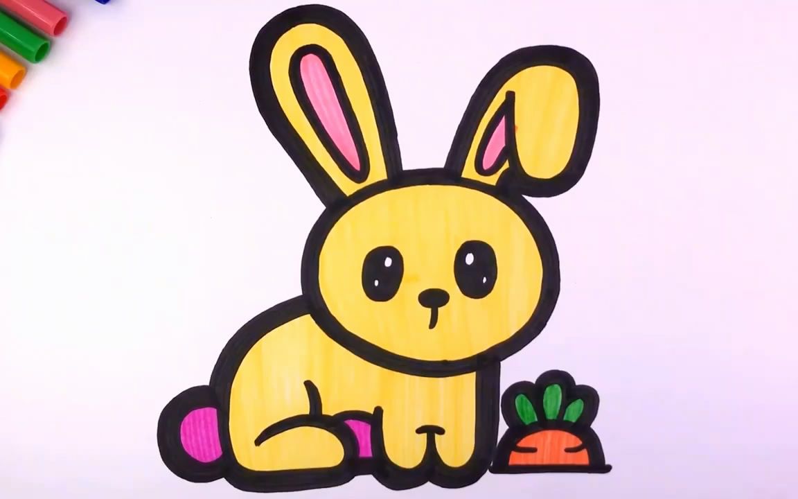 瘦小可爱兔图画 ,认真上色绘制出