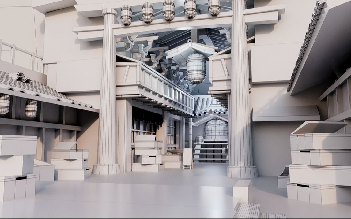 maya大型古风场景3d建模教程,超详细布线讲解