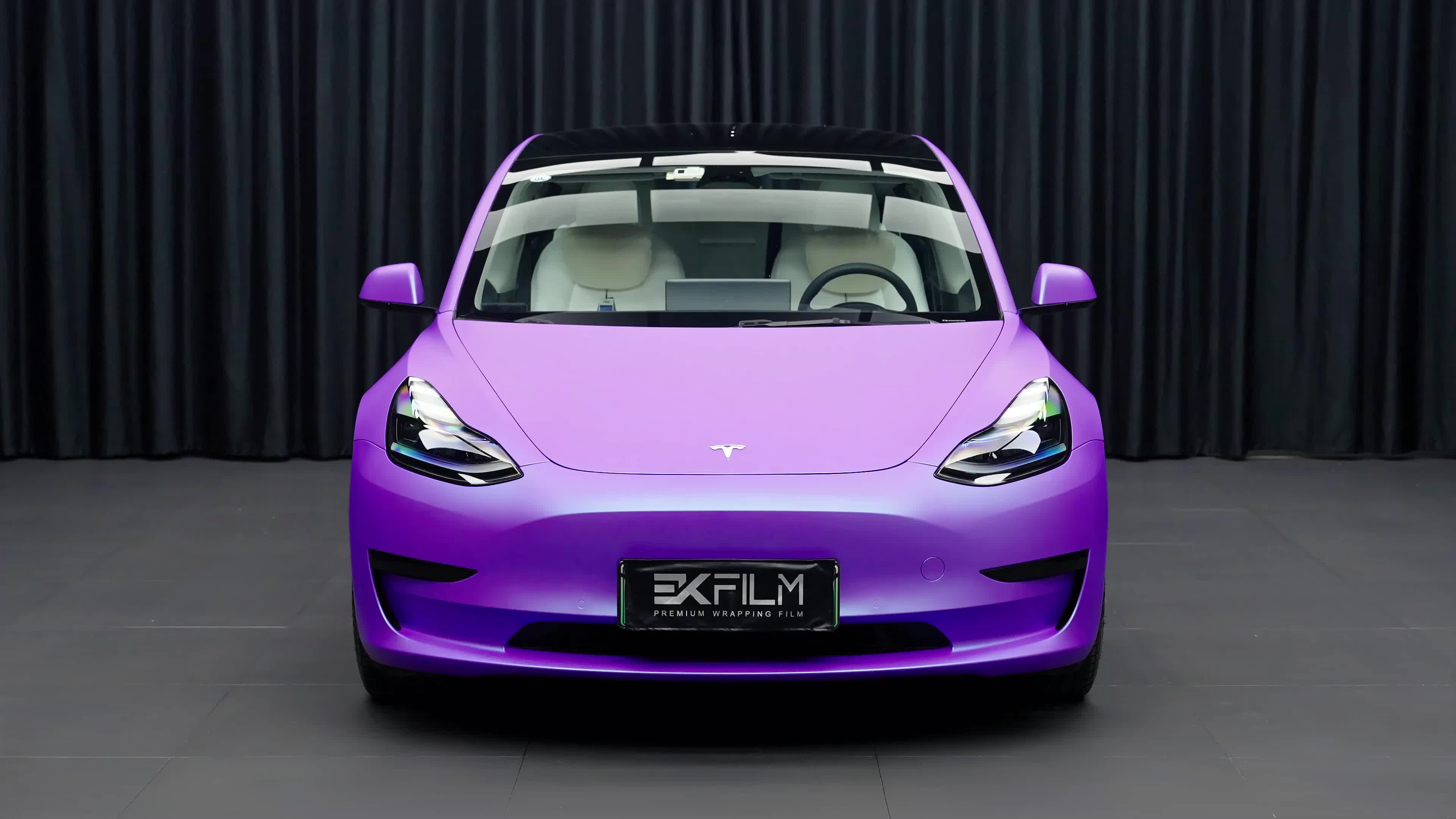 特斯拉model3-ek改色膜蓝花楹,绽放冬日的炫彩