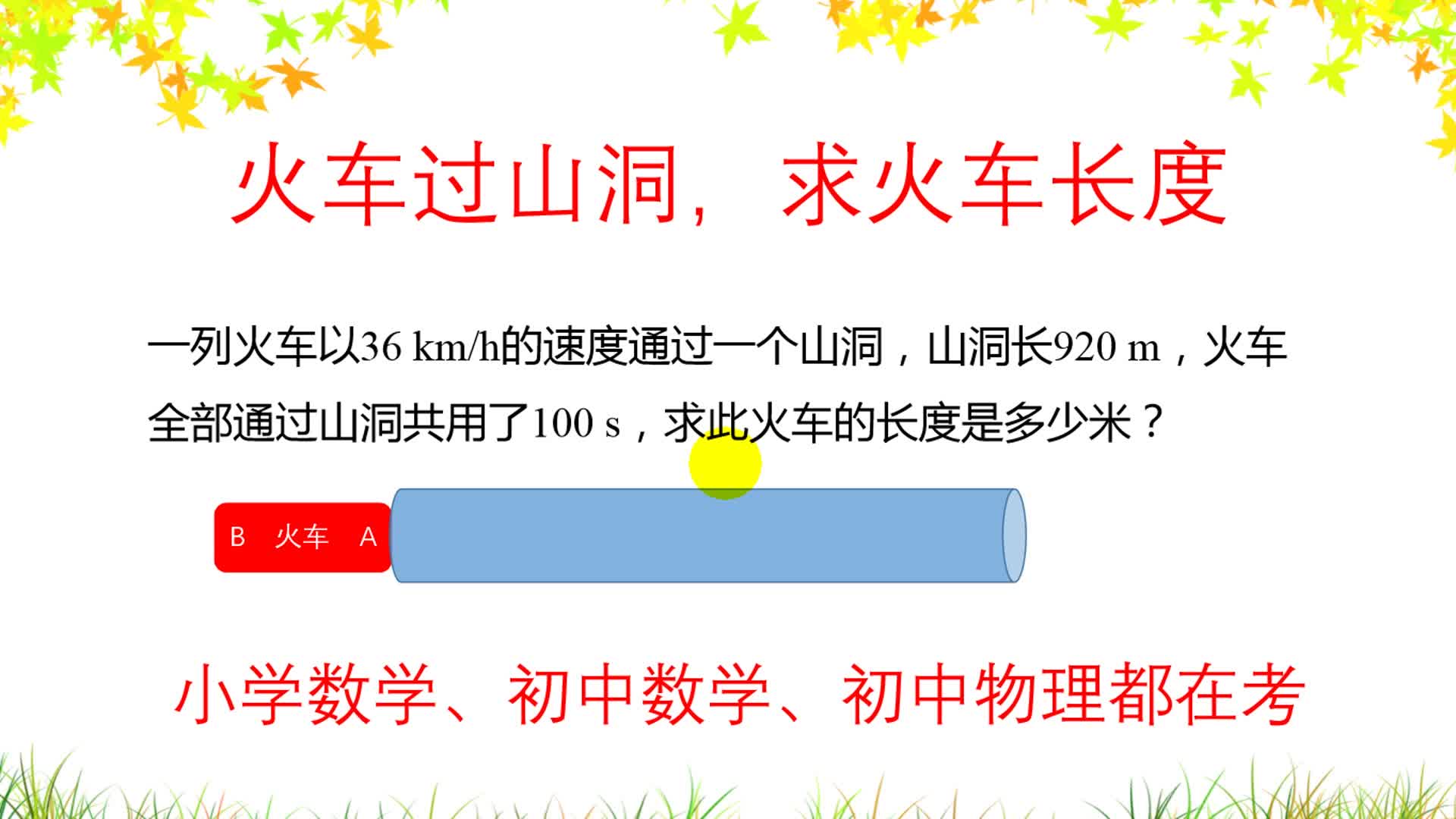 [图]火车过山洞，求火车长度，小学数学、初中数学、初中物理都在考