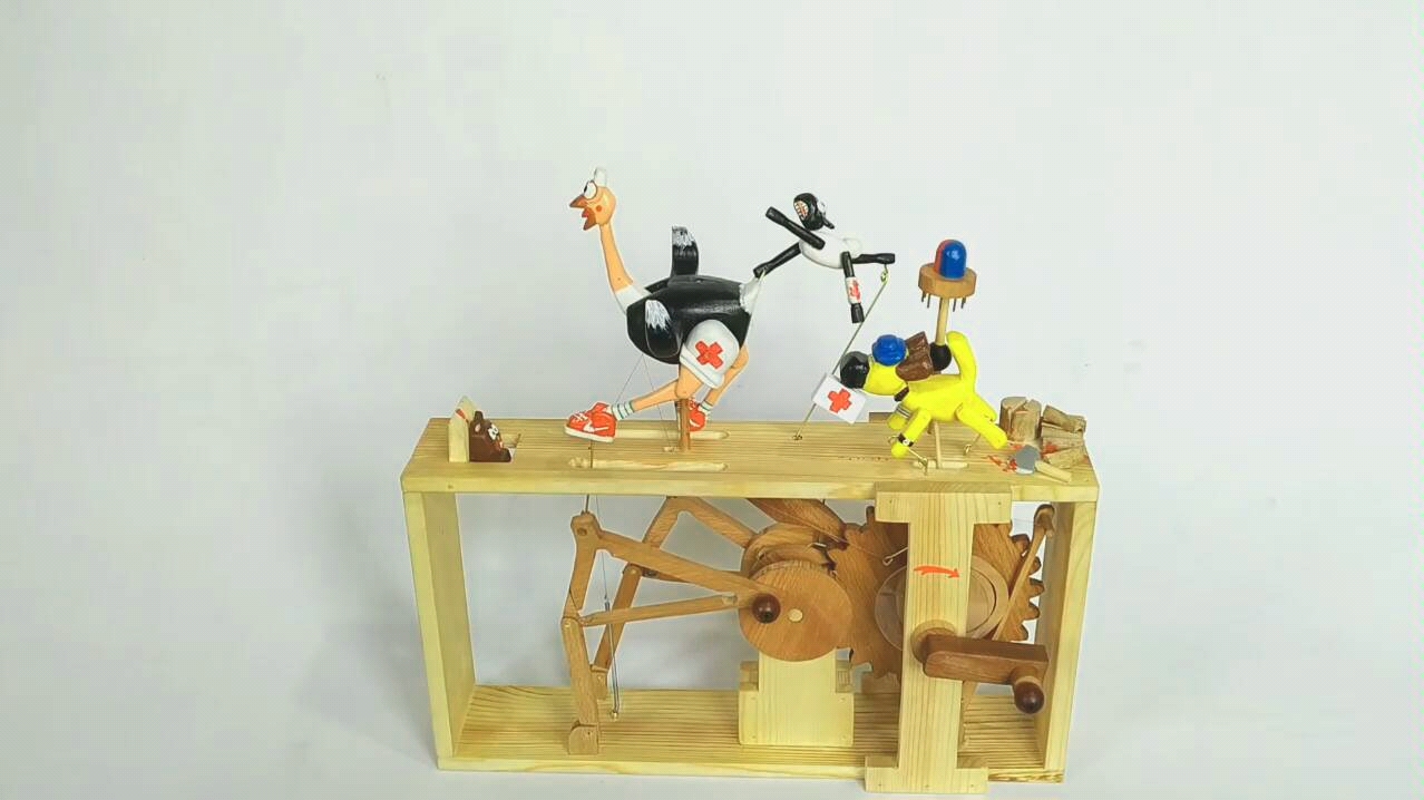 农场的意外事件 automata木质机械玩具木偶机机械原理传动装置木机山