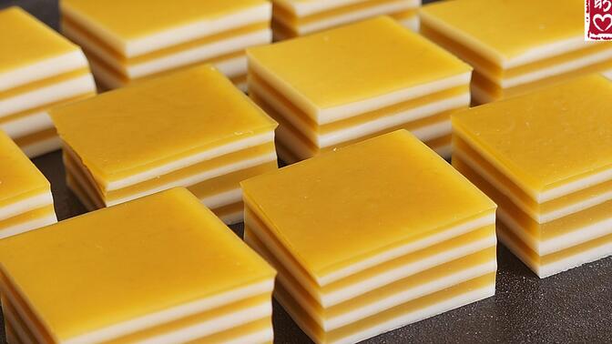 芒果椰汁千层马蹄糕,椰香浓郁,q弹爽口,超级好吃!