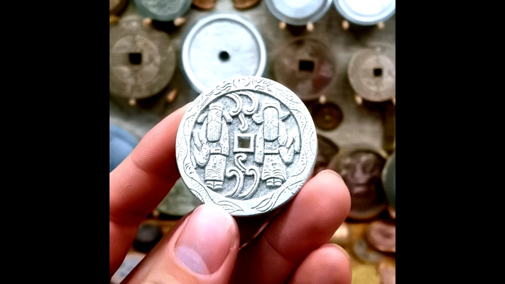 文武财神白银母钱 雕母直翻 手雕钱币古法翻砂铸造技艺