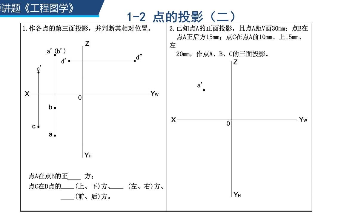 [图]《工程制图》习题答案讲解 1-2 点的投影（二）