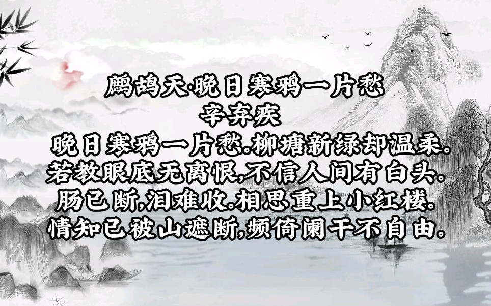 《鹧鸪天ⷮŠ晚日寒鸦一片愁》哔哩哔哩bilibili