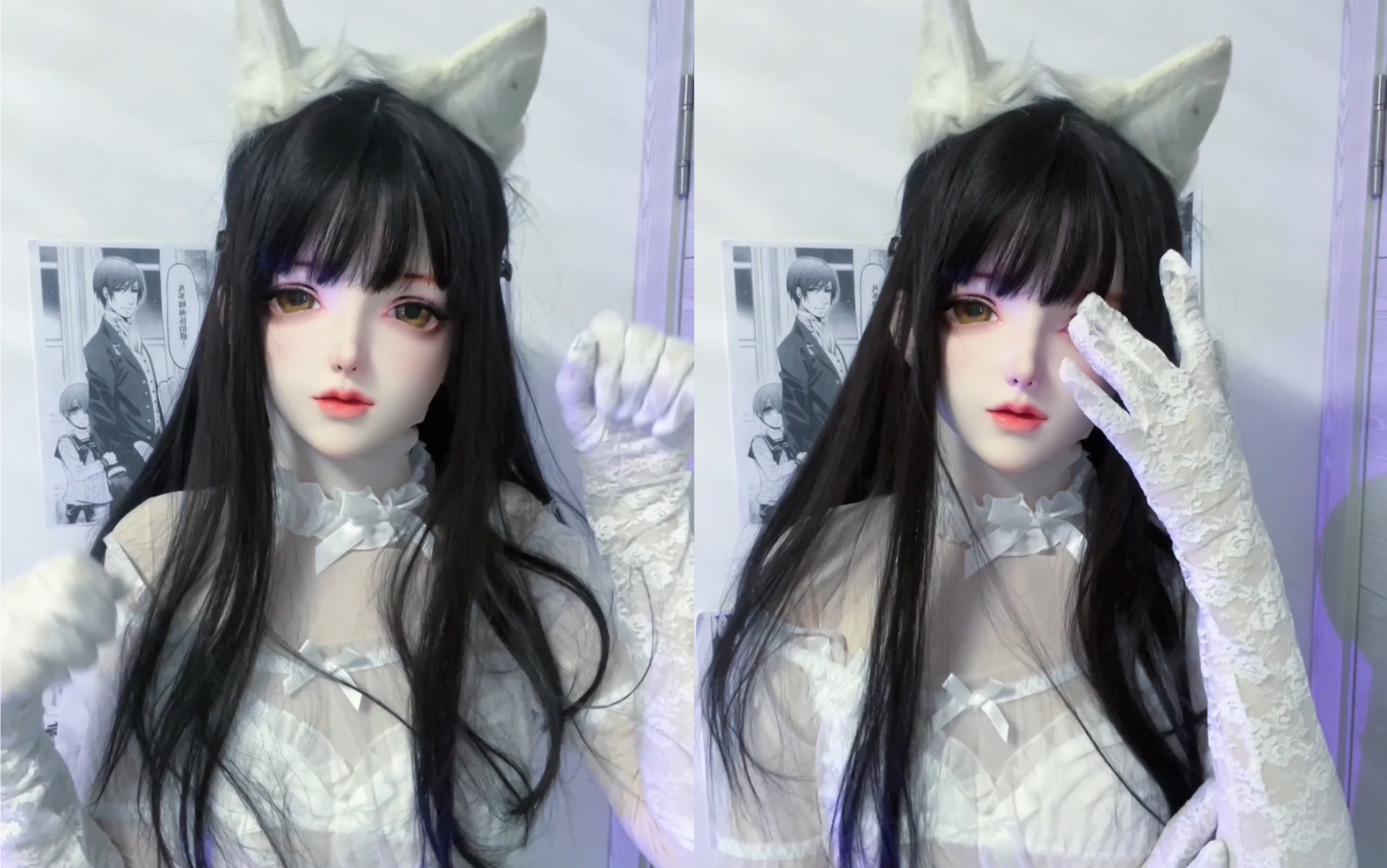 【kigurumi】小猫 白色蕾丝手套 摸摸头