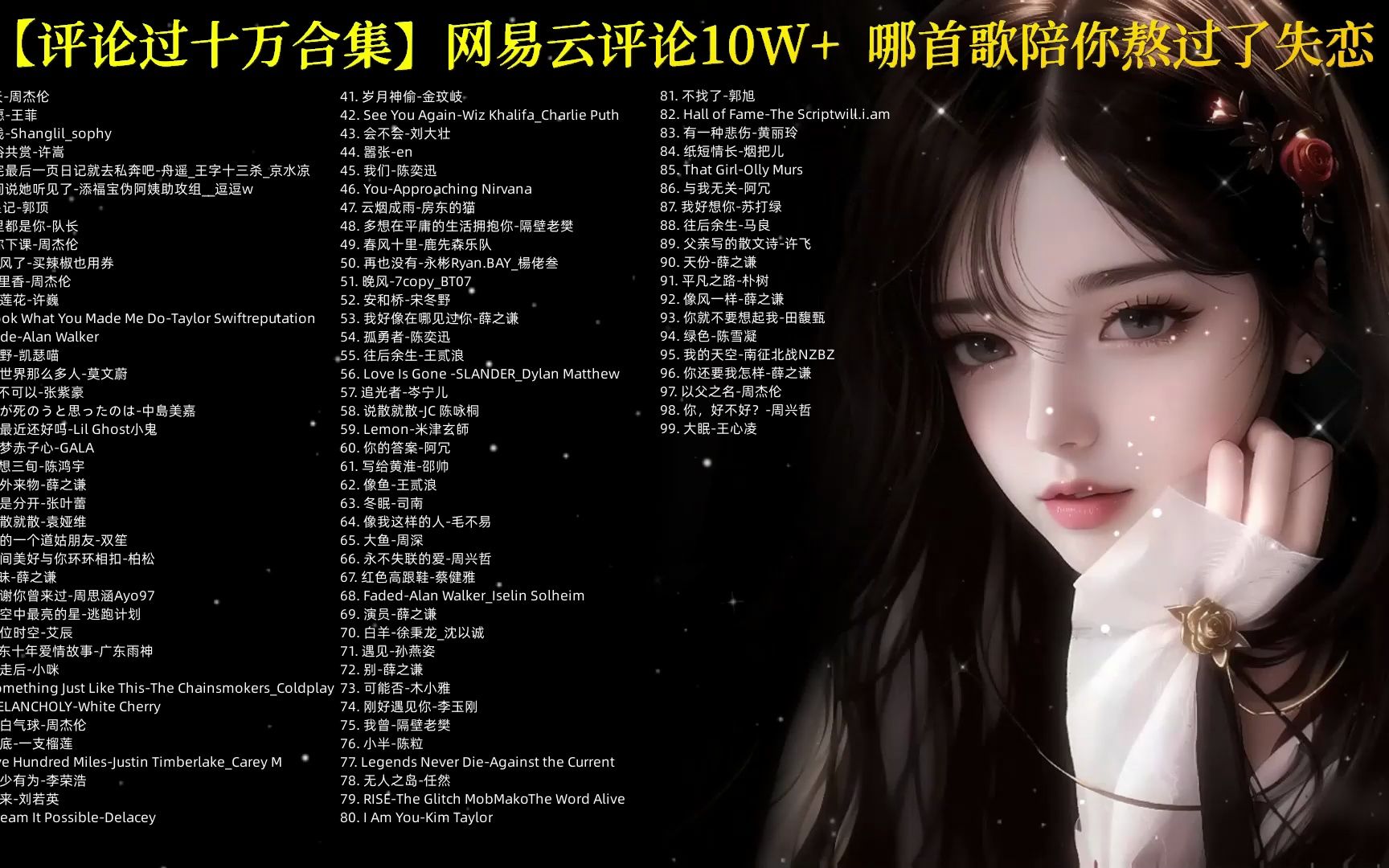 【时长7小时】高质量歌单 网易云评论过10w 的歌曲合集 值得收藏 单曲
