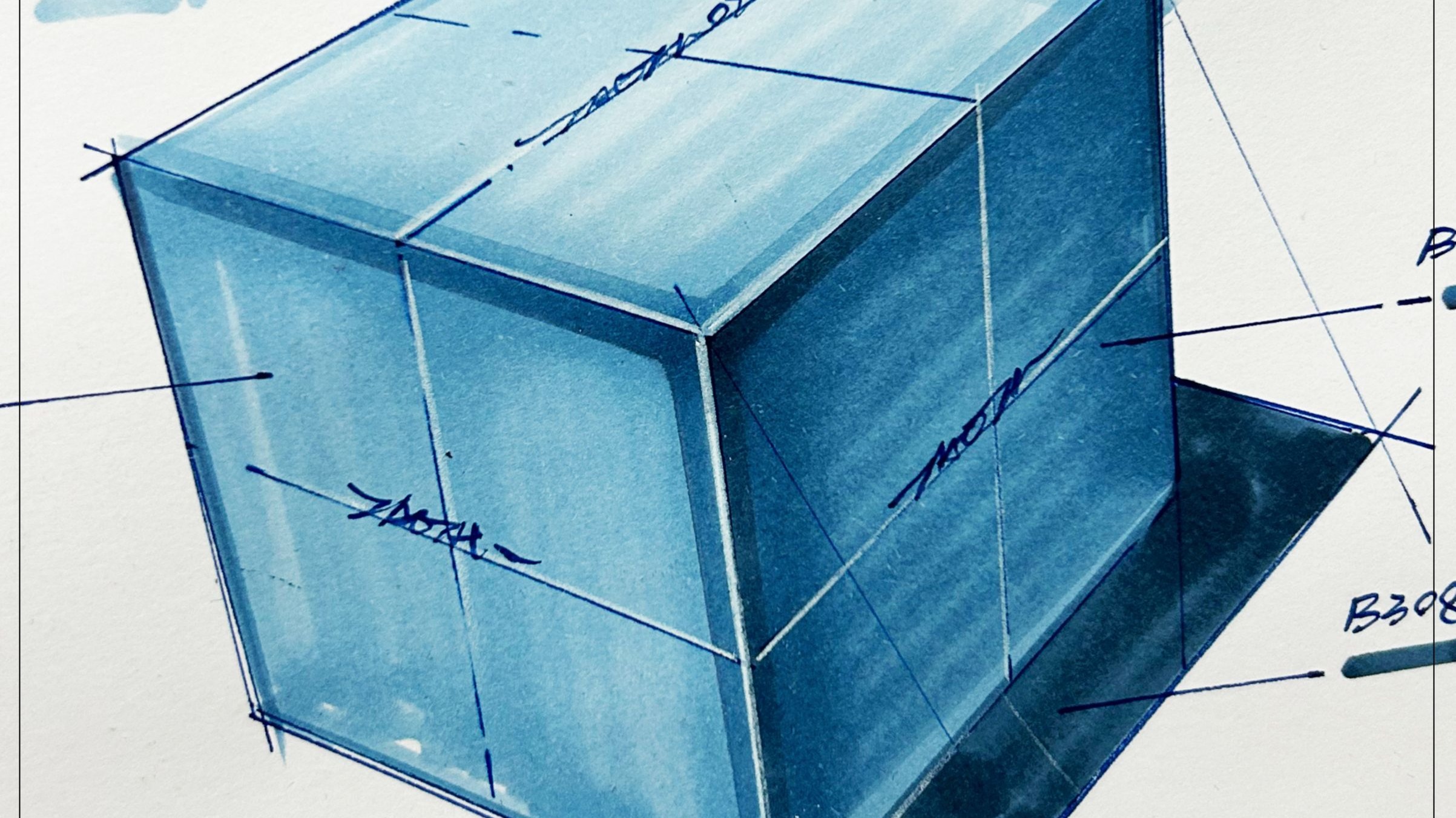 工业设计考研手绘,方体马克笔上色步骤