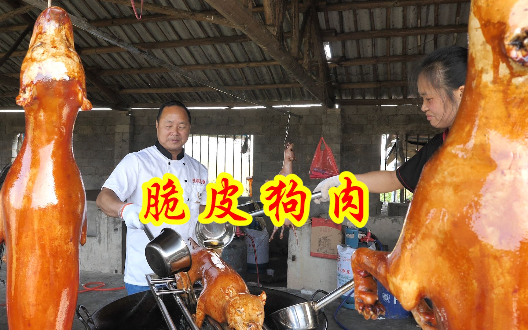 实拍广西玉林特色美食油淋脆皮狗肉制作全过程,色泽金黄,皮脆肉嫩!哔哩哔哩bilibili