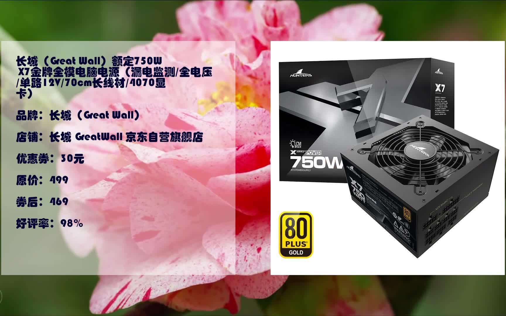 长城(great wall)额定750w x7金牌全模电脑电源(漏电监测/全电压/单路