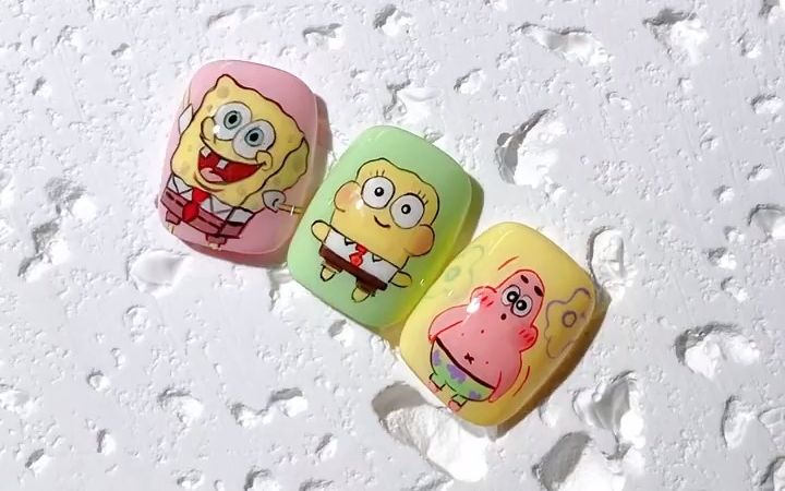 海绵宝宝手绘美甲教程