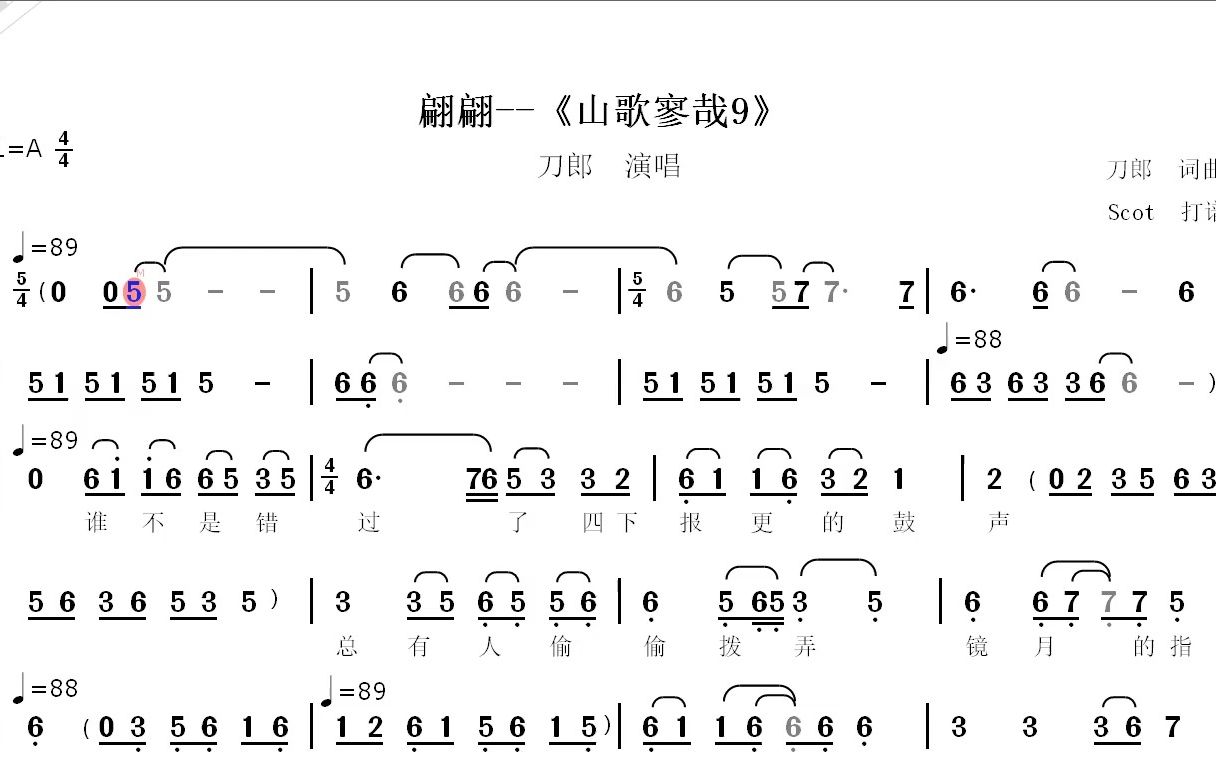翩翩--刀郎新歌专辑《山歌寥哉》第9号--动态简谱