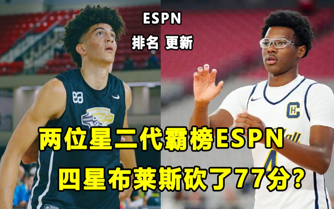 【Terry】ESPN排名更新,两位星二代成全美第一!?布莱斯被挂上四星,他单场砍下77分?哔哩哔哩bilibili