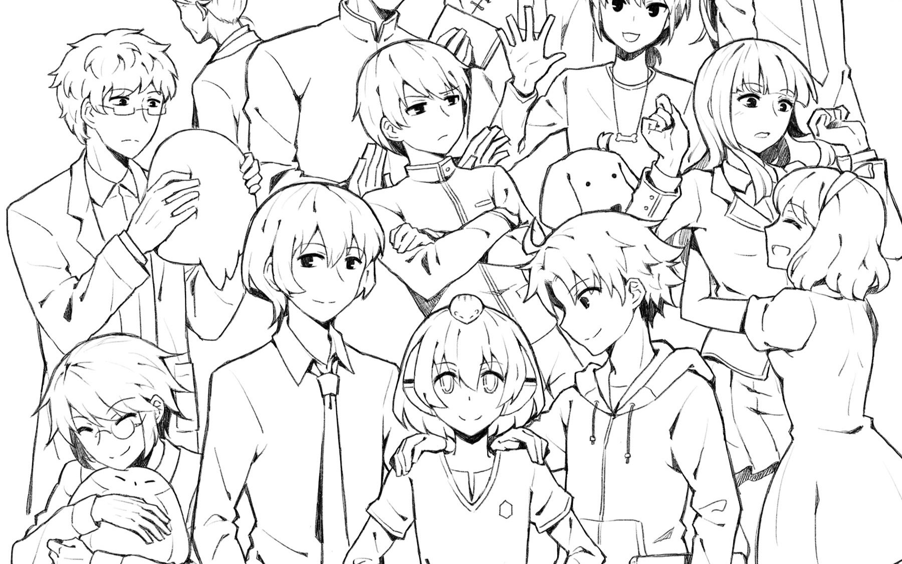 【绘画过程】《小绿和小蓝》全家福的线稿绘制过程